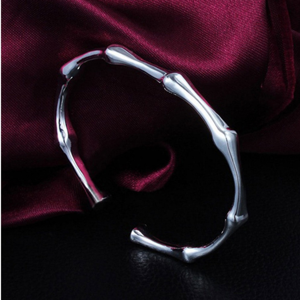 Silver Tone Bamboo Open Bangle NWOT - Picture 4 of 4